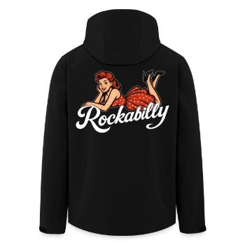 Rockabilly Pin-Up Frau 50er liegend Petticoat rot - Recycelte Männer Softshell-Jacke von Stanley/Stella - Schwarz - Hinten - AI Model Male 185 light (185cm)