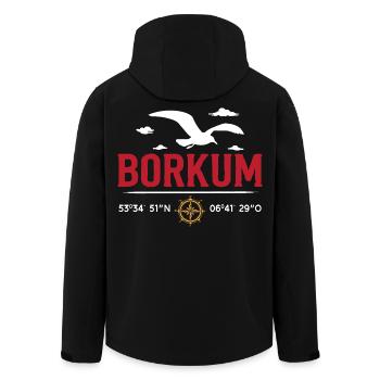 Nordsee Urlaub BORKUM INSEL Borkumer Lustiges - Recycelte Männer Softshell-Jacke von Stanley/Stella - Schwarz - Hinten - AI Model Male 185 light (185cm)