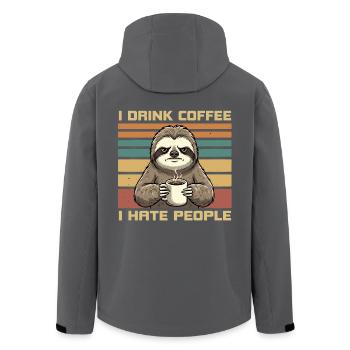 Grumpy Funny Sloth Drink Coffee and Hate People - Men’s Recycled Softshell Jacket by Stanley/Stella - black - Back - AI Model Male 185 light (185cm)