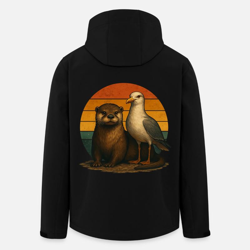 Otter Möwe Retro Tierfreunde - Recycelte Männer Softshell-Jacke von Stanley/Stella - Schwarz