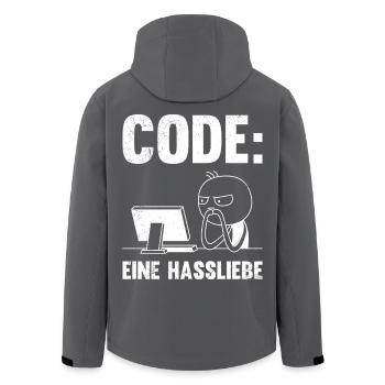 Coder CODE A LOVE-HATE RELATIONSHIP FUNNY - Men’s Recycled Softshell Jacket by Stanley/Stella - anthracite - Back - AI Model Male 185 light (185cm)
