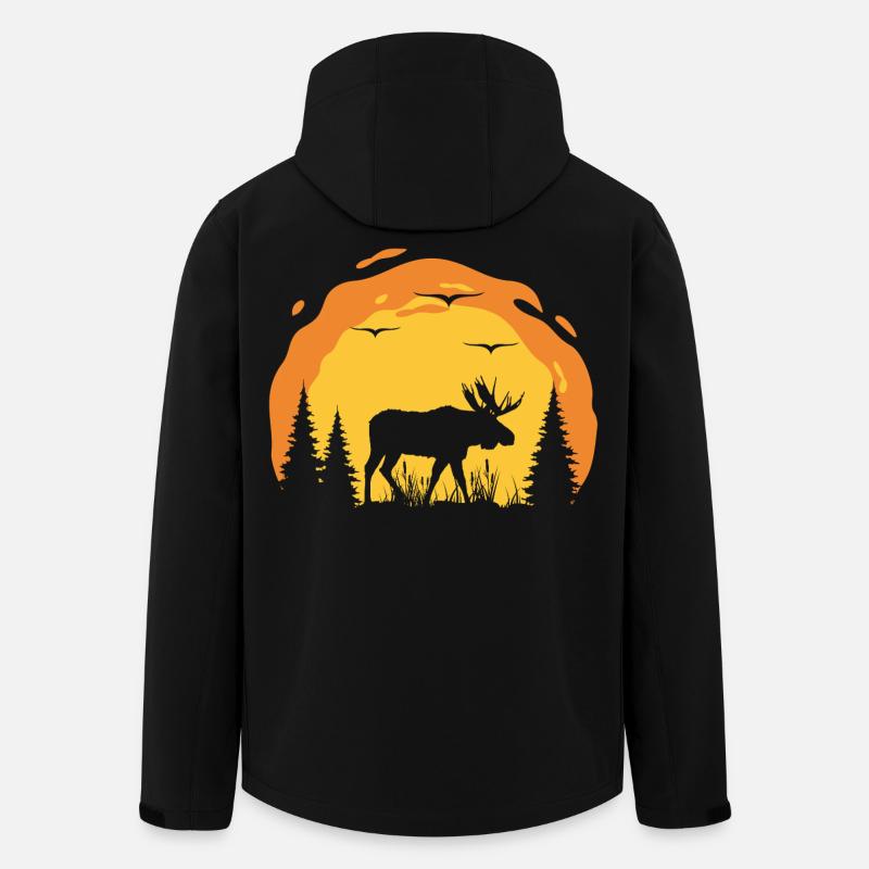 Moose silhouette in sunset forest - Men’s Recycled Softshell Jacket by Stanley/Stella - black
