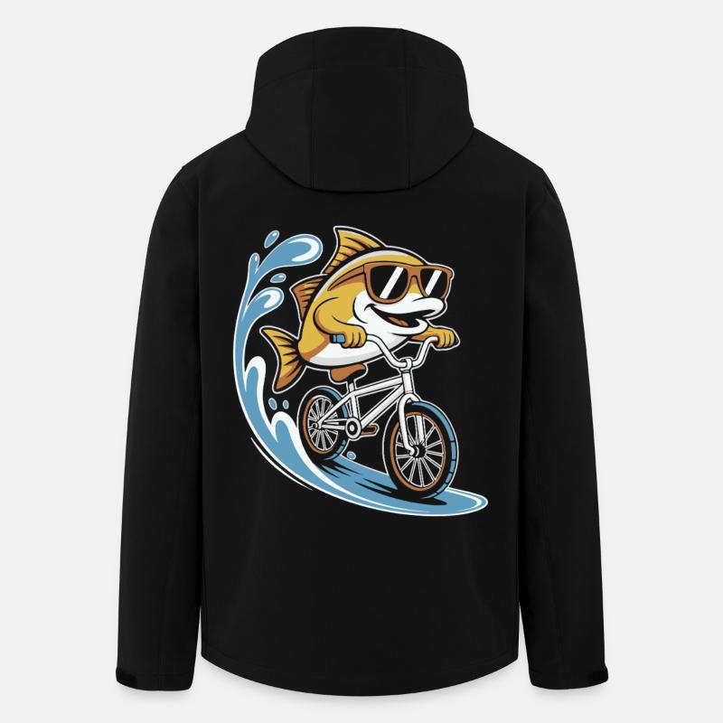 Fisch mit Sonnenbrille auf Fahrrad - Recycelte Männer Softshell-Jacke von Stanley/Stella - Schwarz