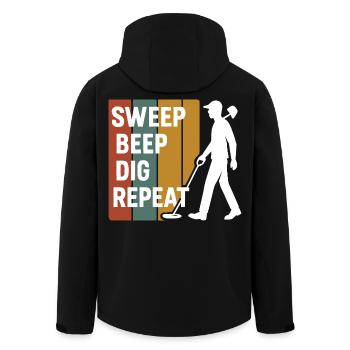 Sweep Beep Dig Repeat Metal Detecting Fun - Men’s Recycled Softshell Jacket by Stanley/Stella - black - Back - AI Model Male 185 light (185cm)