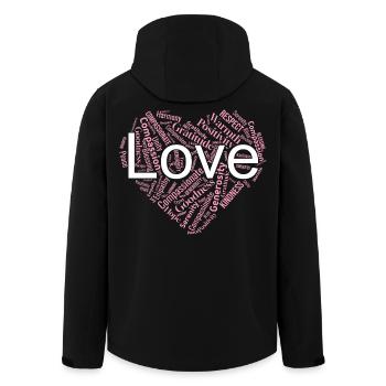 Positive Love & Kindness Heart Word Art T-Shirt - Men’s Recycled Softshell Jacket by Stanley/Stella - black - Back - AI Model Male 185 light (185cm)