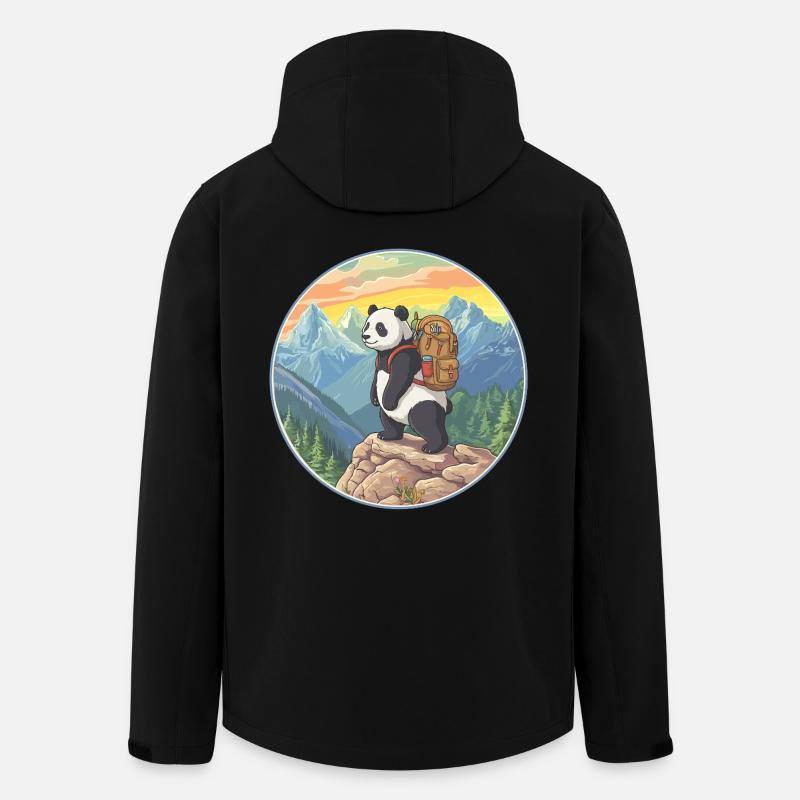 Cute Panda Hiking Camping Mountain Adventure - Men’s Recycled Softshell Jacket by Stanley/Stella - black