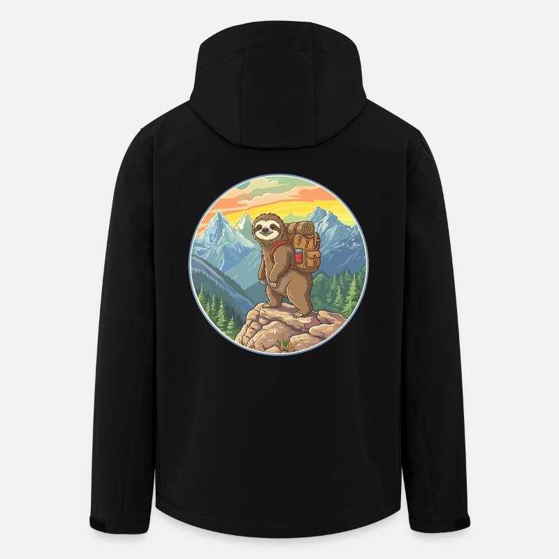 Cute Sloth Hiking Camping Mountain Adventure - Men’s Recycled Softshell Jacket by Stanley/Stella - black