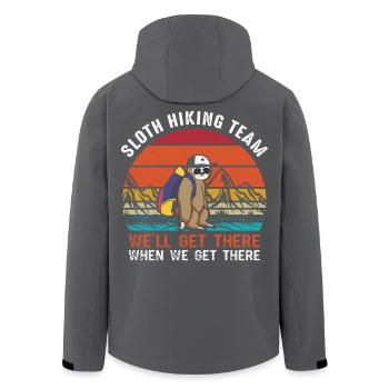 Faultier Wanderteam im Retro Sonnenuntergang - Recycelte Männer Softshell-Jacke von Stanley/Stella - Schwarz - Hinten - AI Model Male 185 light (185cm)