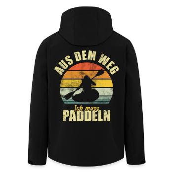 Kayak, pagaie, pagaie, canoë, Drôle de dicton, - Veste softshell homme en polyester recyclé Stanley/Stella - noir - Dos - AI Model Male 185 light (185cm)
