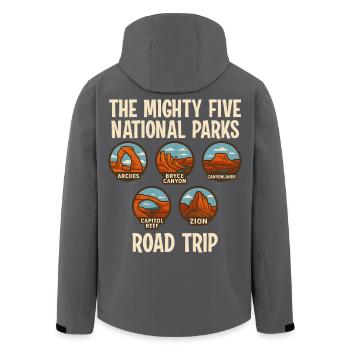 Mighty Five National Parks Road Trip USA Reise - Recycelte Männer Softshell-Jacke von Stanley/Stella - Schwarz - Hinten - AI Model Male 185 light (185cm)