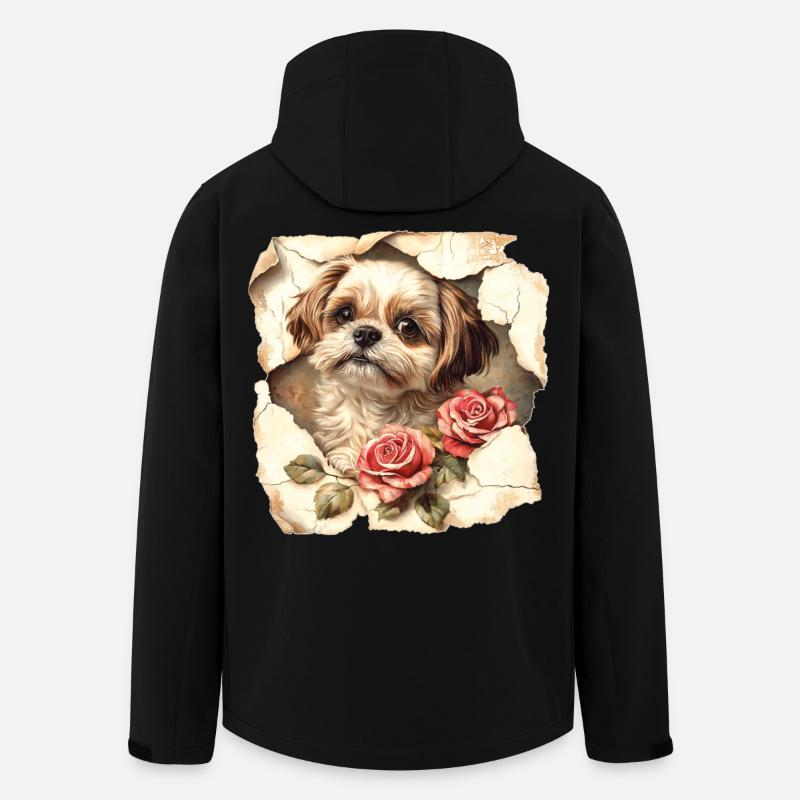 Fleurs Shih Tzu - Veste softshell homme en polyester recyclé Stanley/Stella - noir