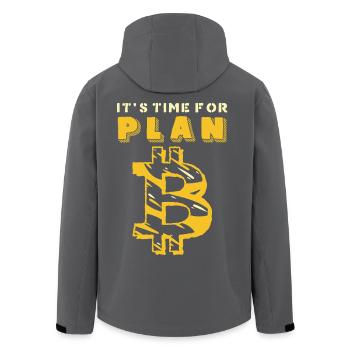PlanB Crypto Humor Graphic - Men’s Recycled Softshell Jacket by Stanley/Stella - black - Back - AI Model Male 185 light (185cm)