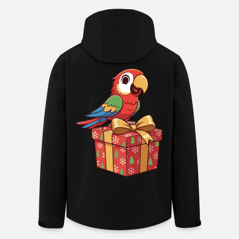Weihnachtspapagei auf Geschenkbox - Recycelte Männer Softshell-Jacke von Stanley/Stella - Schwarz