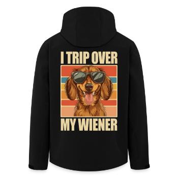 Vintage Dachshund Dackel I Trip Over My Wiener - Men’s Recycled Softshell Jacket by Stanley/Stella - black - Back - AI Model Male 185 light (185cm)