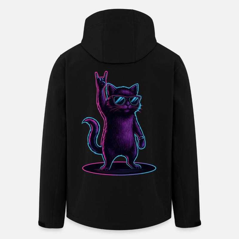 Synthwave Kater Katze mit Rockhand Pose - Recycelte Männer Softshell-Jacke von Stanley/Stella - Schwarz