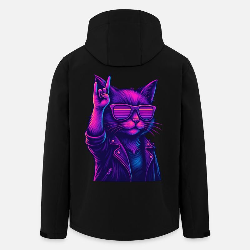 Synthwave Cat 2 Retro Rock 80'erne - Stanley/Stella herre softshelljakke i genanvendt polyester Discoverer - sort