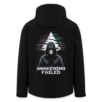 Glitch hacker with "Awakening Failed" look - Men’s Recycled Softshell Jacket by Stanley/Stella - black - Back - AI Model Male 185 light (185cm)