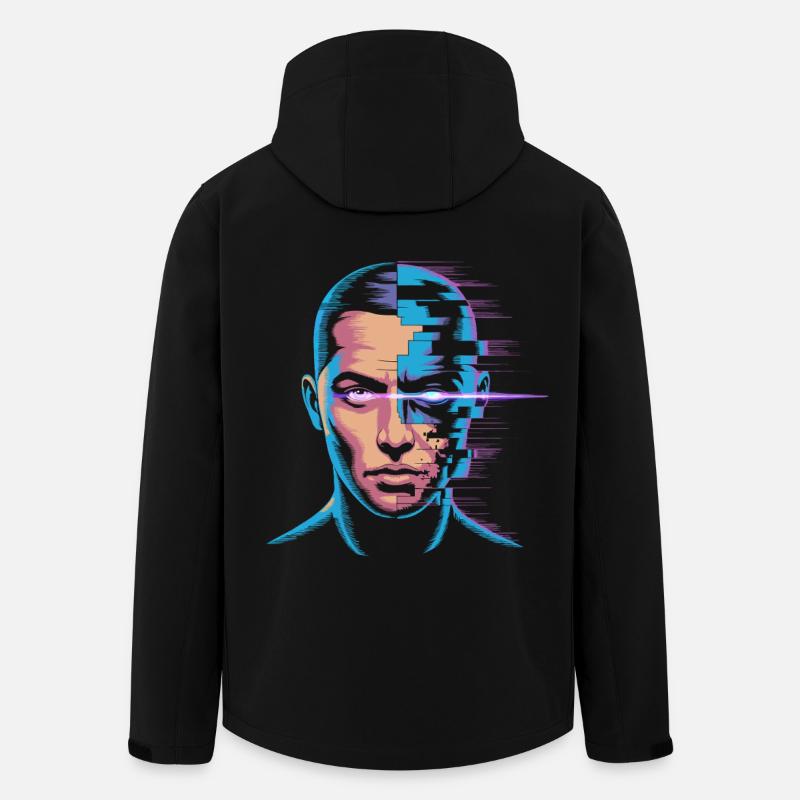 Glitch Portrait in Digital Art Style - Men’s Recycled Softshell Jacket Discoverer by Stanley/Stella - black