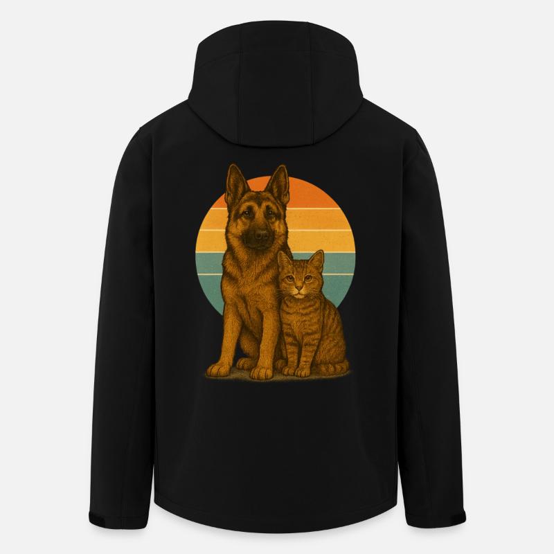 German Shepherd and Cat - Men’s Recycled Softshell Jacket by Stanley/Stella - black