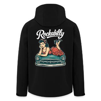 Rockabilly Vintage Car Pin Up Retro Gift - Men’s Recycled Softshell Jacket by Stanley/Stella - black - Back - AI Model Male 185 light (185cm)