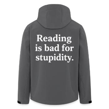 Reading harms stupidity - Men’s Recycled Softshell Jacket by Stanley/Stella - anthracite - Back - AI Model Male 185 light (185cm)
