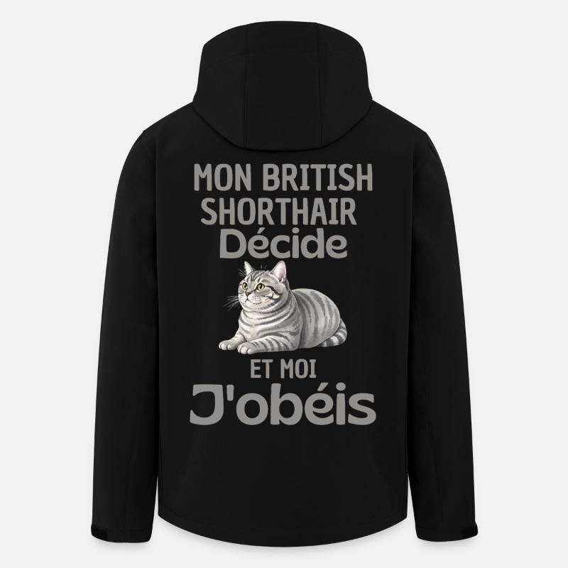 Mon British Shorthair Décide, J’obéis - Veste softshell homme en polyester recyclé Stanley/Stella - noir