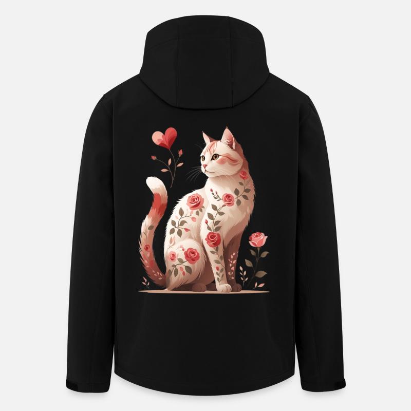 Rosige Katzentraum: Floral Katze - Recycelte Männer Softshell-Jacke von Stanley/Stella - Schwarz
