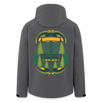 Scène du disque volant du panier de Disc Golf dans la forêt - Veste softshell homme en polyester recyclé Stanley/Stella - noir - Dos - AI Model Male 185 light (185cm)