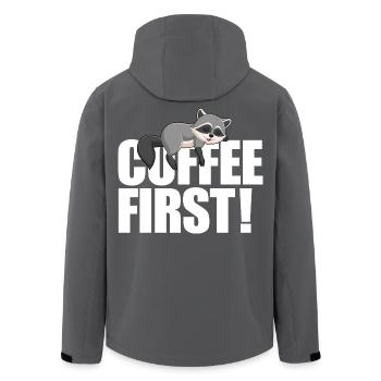 Waschbärkaffee zuerst - Recycelte Männer Softshell-Jacke von Stanley/Stella - Anthrazit - Hinten - AI Model Male 185 light (185cm)