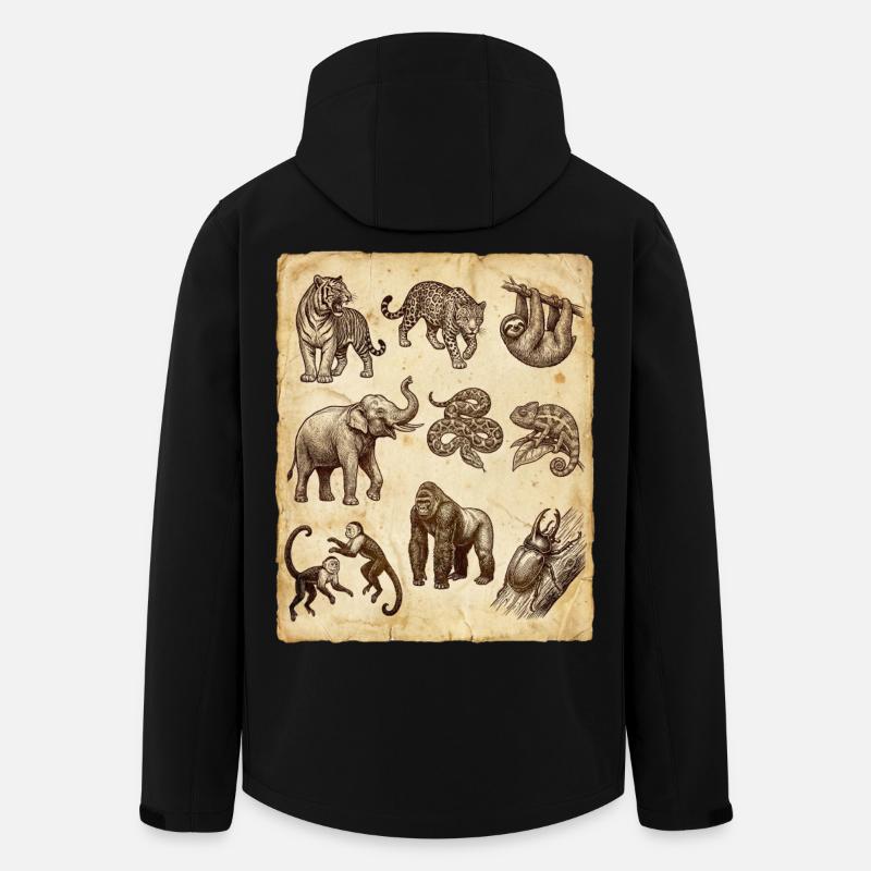 Croquis d’animaux anciens sur parchemin - Veste softshell homme en polyester recyclé Stanley/Stella - noir