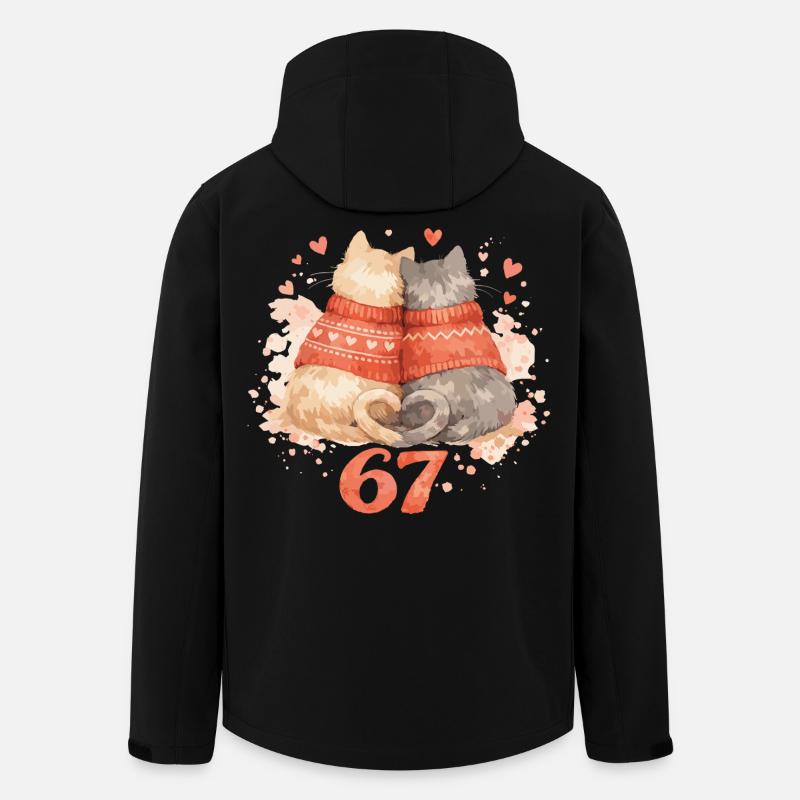 67 Six Seven Cat Valentine Heart Meow Gave - Stanley/Stella herre softshelljakke i genanvendt polyester - sort