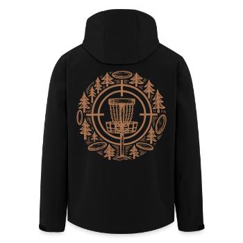 Disc Golf Basket Flying Disc Golfing Forest Scene - Men’s Recycled Softshell Jacket by Stanley/Stella - black - Back - AI Model Male 185 light (185cm)