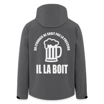 Un Lyonnais ne subit pas la pression il la boit - Veste softshell homme en polyester recyclé Stanley/Stella - noir - Dos - AI Model Male 185 light (185cm)