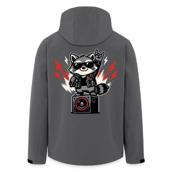 Retro Raccoon Rock Music Gift - Men’s Recycled Softshell Jacket by Stanley/Stella - black - Back - AI Model Male 185 light (185cm)