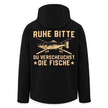 Angeln Ruhe du verscheuchst die Fische - Recycelte Männer Softshell-Jacke von Stanley/Stella - Schwarz - Hinten - AI Model Male 185 light (185cm)