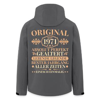 Vintage 1971 Perfectly Aged 55th Birthday - Men’s Recycled Softshell Jacket by Stanley/Stella - black - Back - AI Model Male 185 light (185cm)