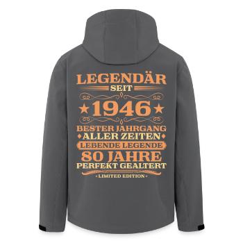 1946 Jahrgang 80 Jahre perfekt gealtert - Recycelte Männer Softshell-Jacke von Stanley/Stella - Schwarz - Hinten - AI Model Male 185 light (185cm)