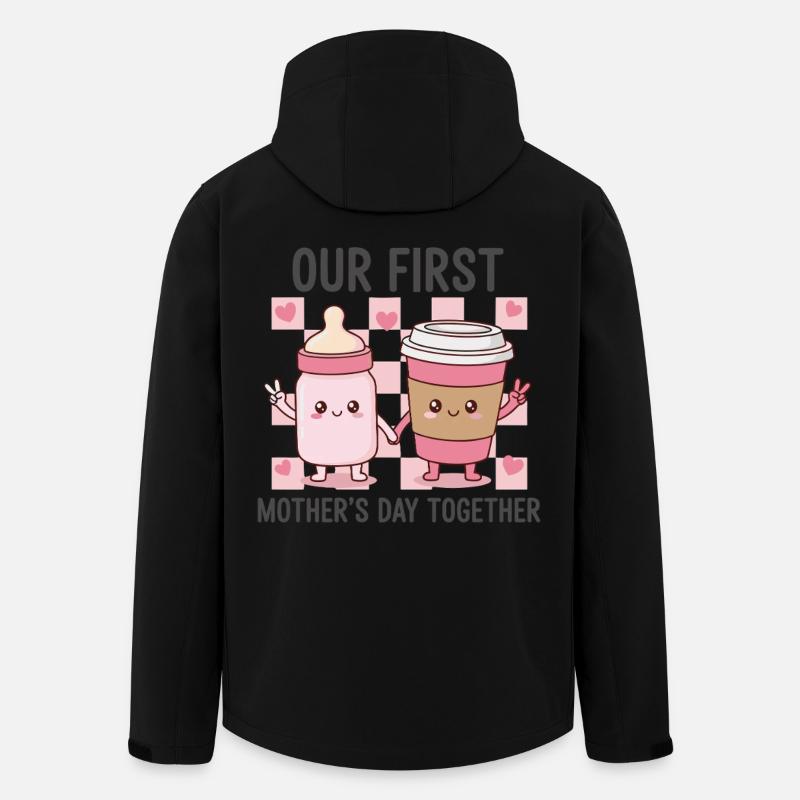 Unser erster Muttertag – Kawaii Baby & Kaffee - Recycelte Männer Softshell-Jacke Discoverer von Stanley/Stella - Schwarz