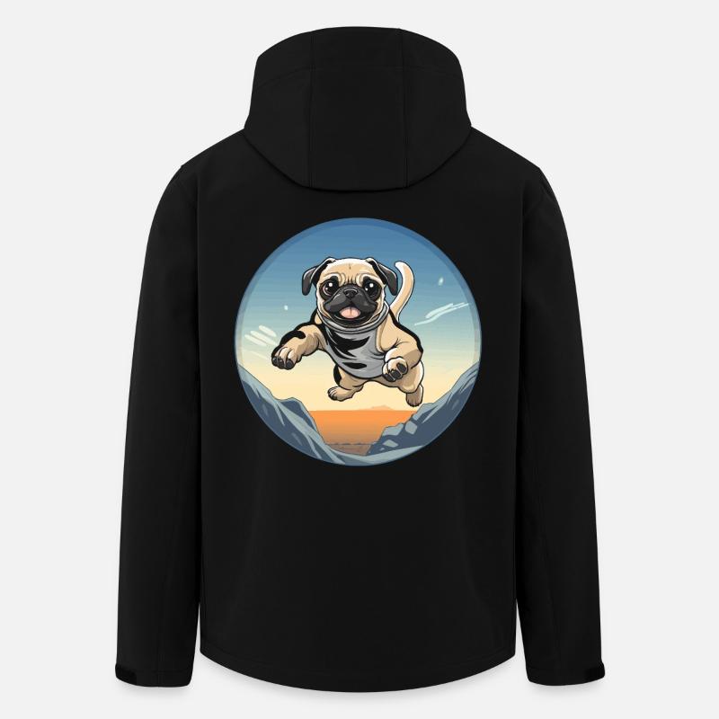Pug Sprung über Berglandschaft - Recycelte Männer Softshell-Jacke von Stanley/Stella - Schwarz