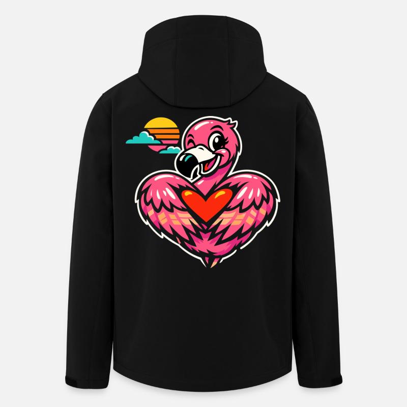 Rosa Flamingo mit Herzsymbol | Süßes Geschenk - Recycelte Männer Softshell-Jacke von Stanley/Stella - Schwarz