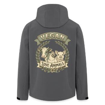 Vegan Love Animals – Retro Tierliebe Design - Recycelte Männer Softshell-Jacke von Stanley/Stella - Schwarz - Hinten - AI Model Male 185 light (185cm)