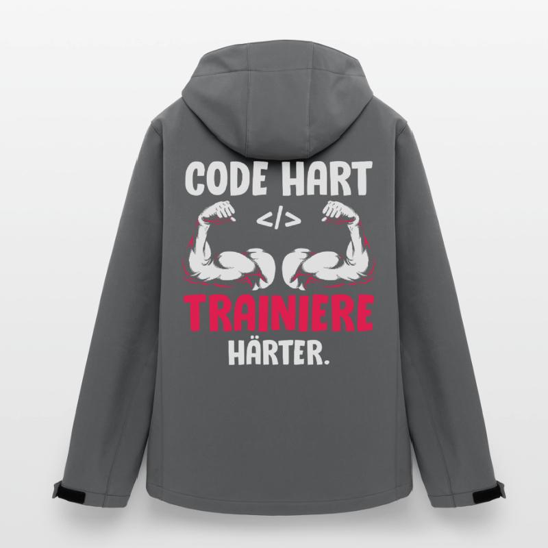 Coder CODE HARD TRAIN HARDER Funny Men’s Recycled Softshell Jacket Discoverer by Stanley/Stella