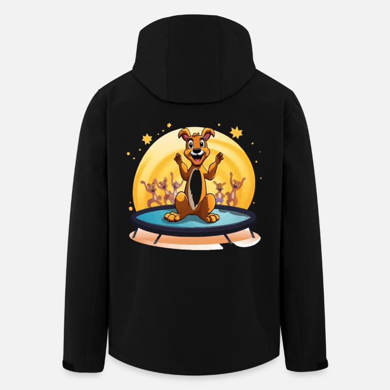 Fröhlicher Hund auf Trampolin - Recycelte Männer Softshell-Jacke von Stanley/Stella - Schwarz