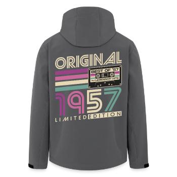 Cadeau d’anniversaire rétro vintage original de 1957 - Veste softshell homme en polyester recyclé Stanley/Stella - charbon - Dos - AI Model Male 185 light (185cm)