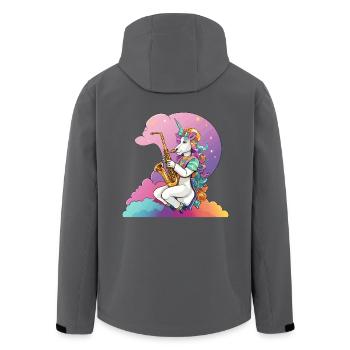Saxophon Unicorn im Regenbogen - Recycelte Männer Softshell-Jacke von Stanley/Stella - Anthrazit - Hinten - AI Model Male 185 light (185cm)