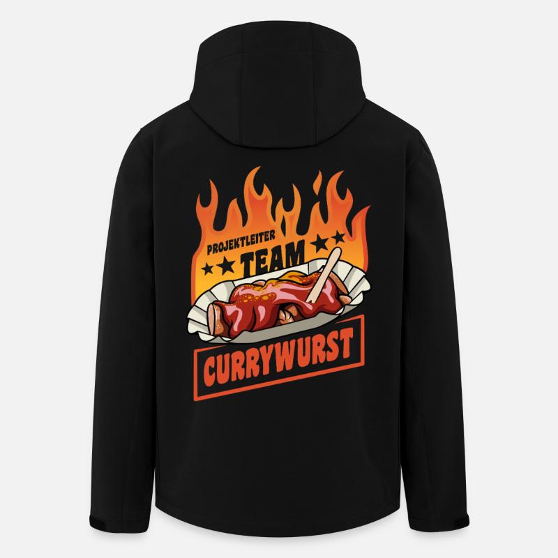 Projektleiter Team Currywurst | Fast Food Flammen - Recycelte Männer Softshell-Jacke von Stanley/Stella - Schwarz