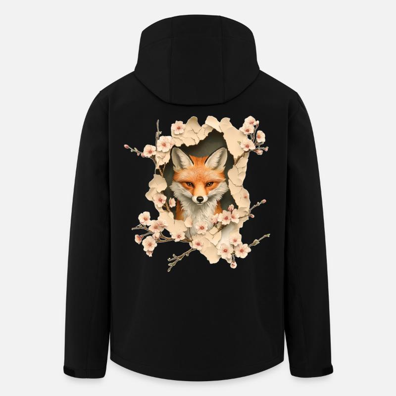 Fuchs mit Kirschblüten - Recycelte Männer Softshell-Jacke von Stanley/Stella - Schwarz