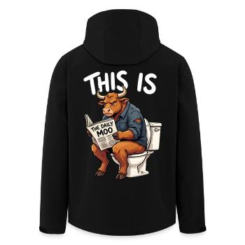 This Is Bull - Funny Bull On Toilet Graphic - Men’s Recycled Softshell Jacket by Stanley/Stella - black - Back - AI Model Male 185 light (185cm)