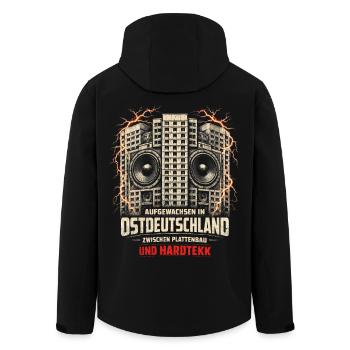 Hardtekk Tekke Ostdeutschland Plattenbau - Recycelte Männer Softshell-Jacke von Stanley/Stella - Schwarz - Hinten - AI Model Male 185 light (185cm)