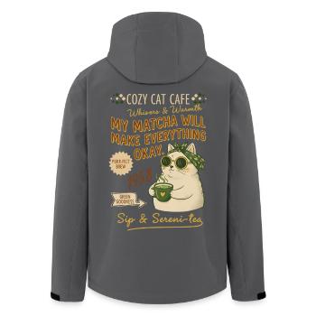 Cozy Cat Cafe My Matcha Will Make Everything Okay - Men’s Recycled Softshell Jacket by Stanley/Stella - black - Back - AI Model Male 185 light (185cm)